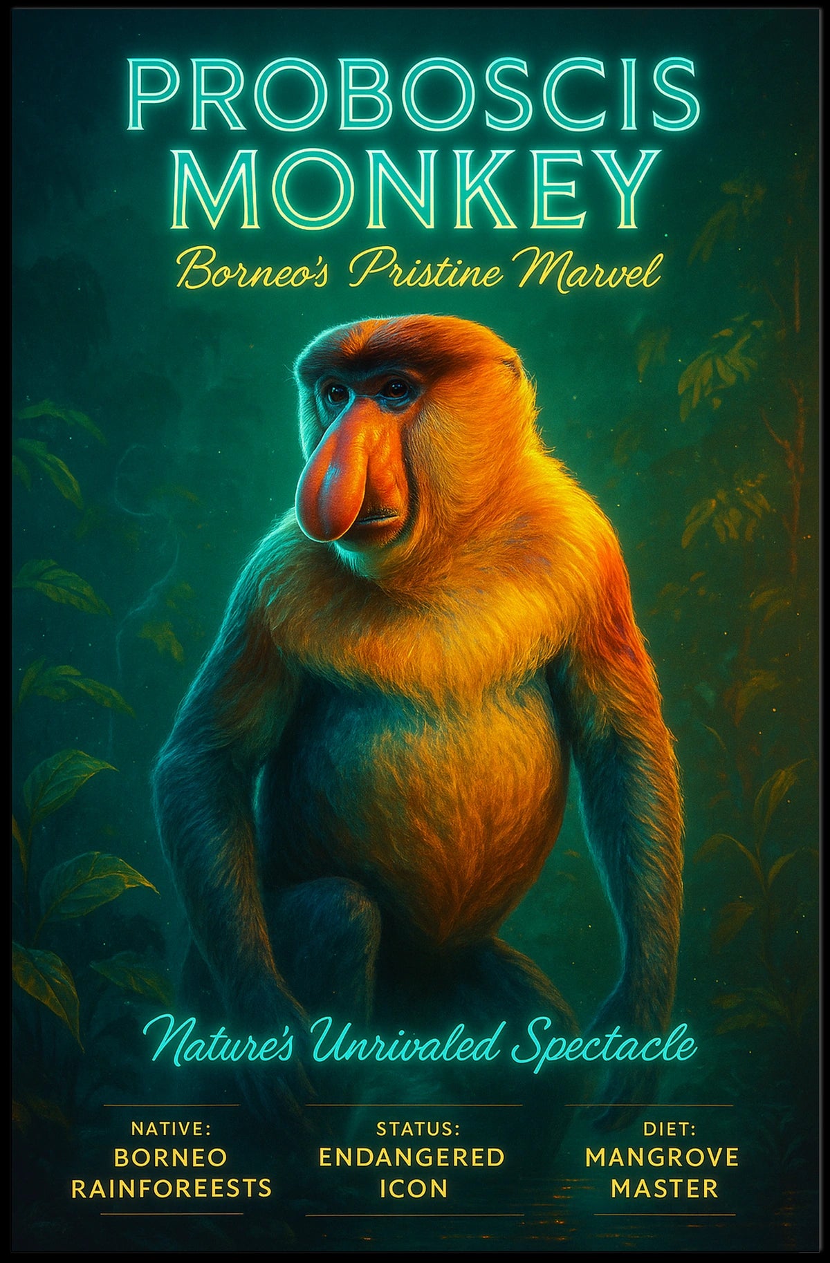 Proboscis Monkey Borneos Pristine Marvel Poster
