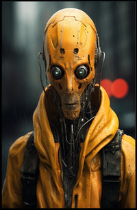 Cybernetic Sentinel In The Rain Poster PosterGoat