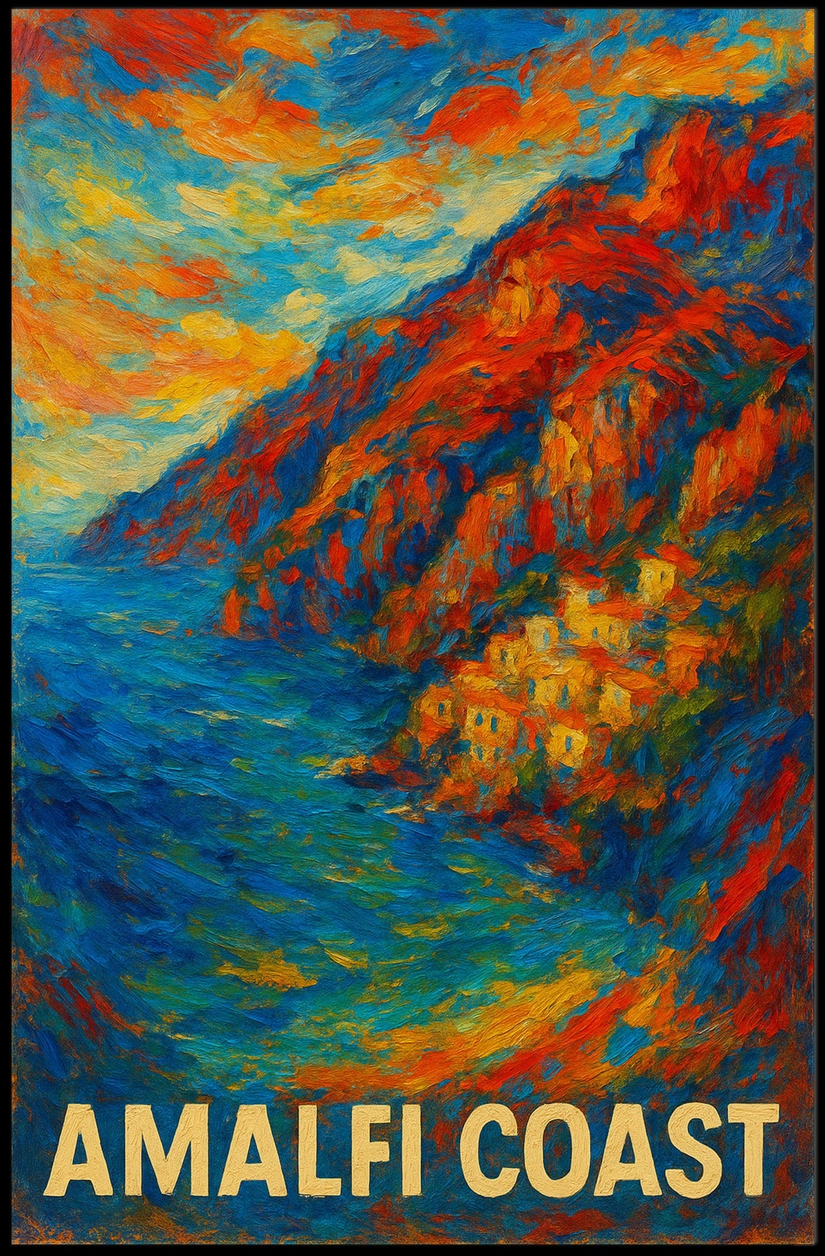 Amalfi Coast Vibrant Landscape Poster Wall Art 18x24