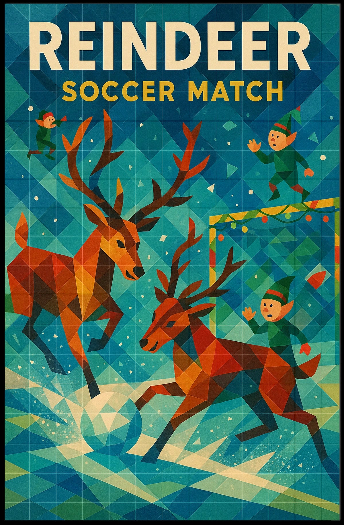 Reindeer Soccer Match: Festive Winter Wonderland Poster