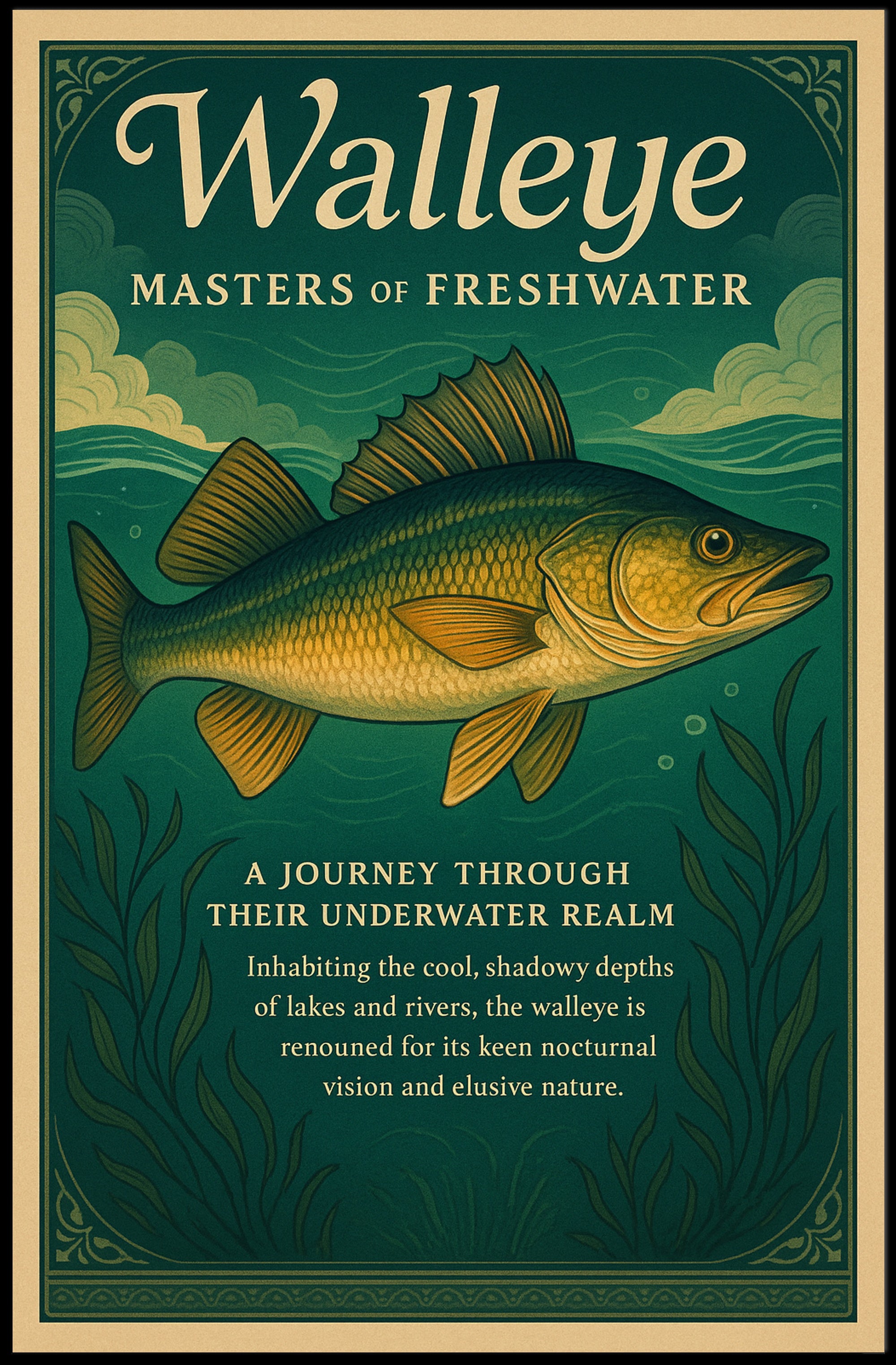 Walleye Fish Illustration: A Master of Freshwater Environments Animal Poster