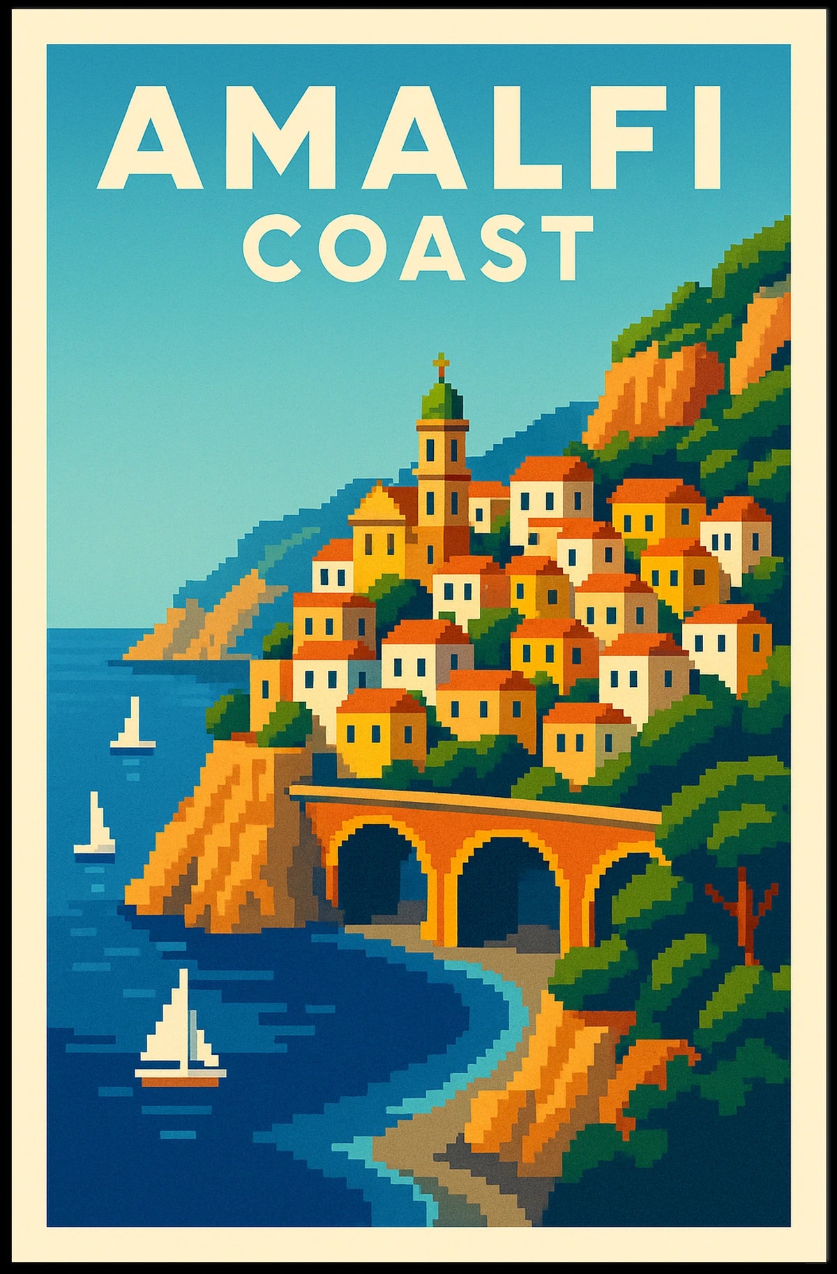 Amalfi Coast Poster Wall Art Mediterranean Scenic Print