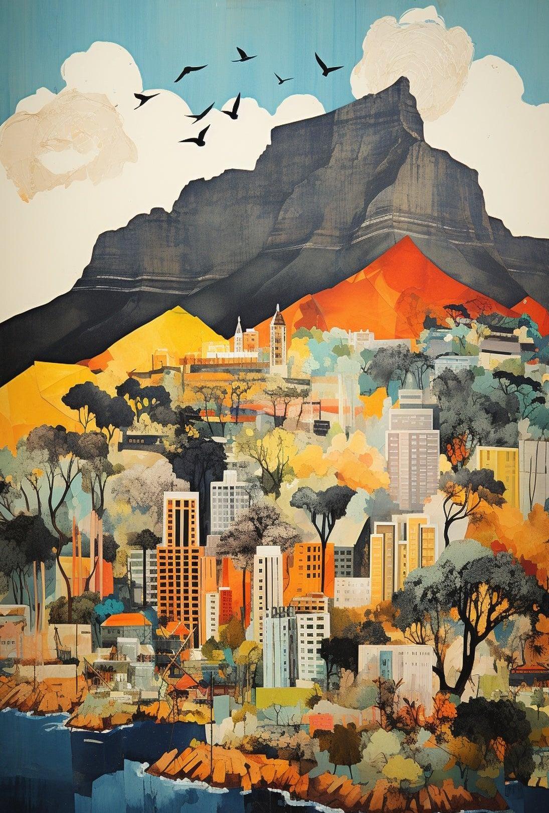 Modern Cityscape with Table Mountain Travel Poster