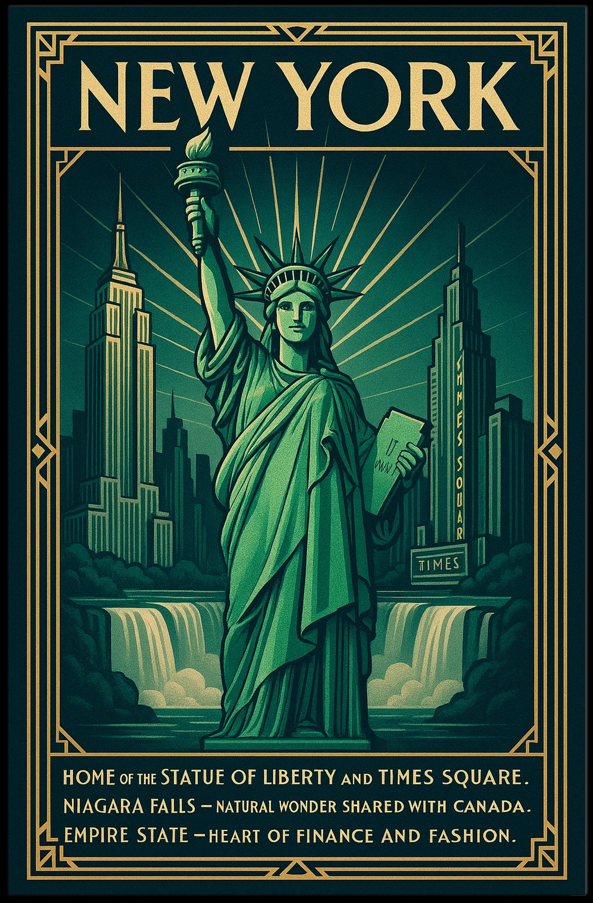 New York City Poster Vintage Travel Landmark Wall Art