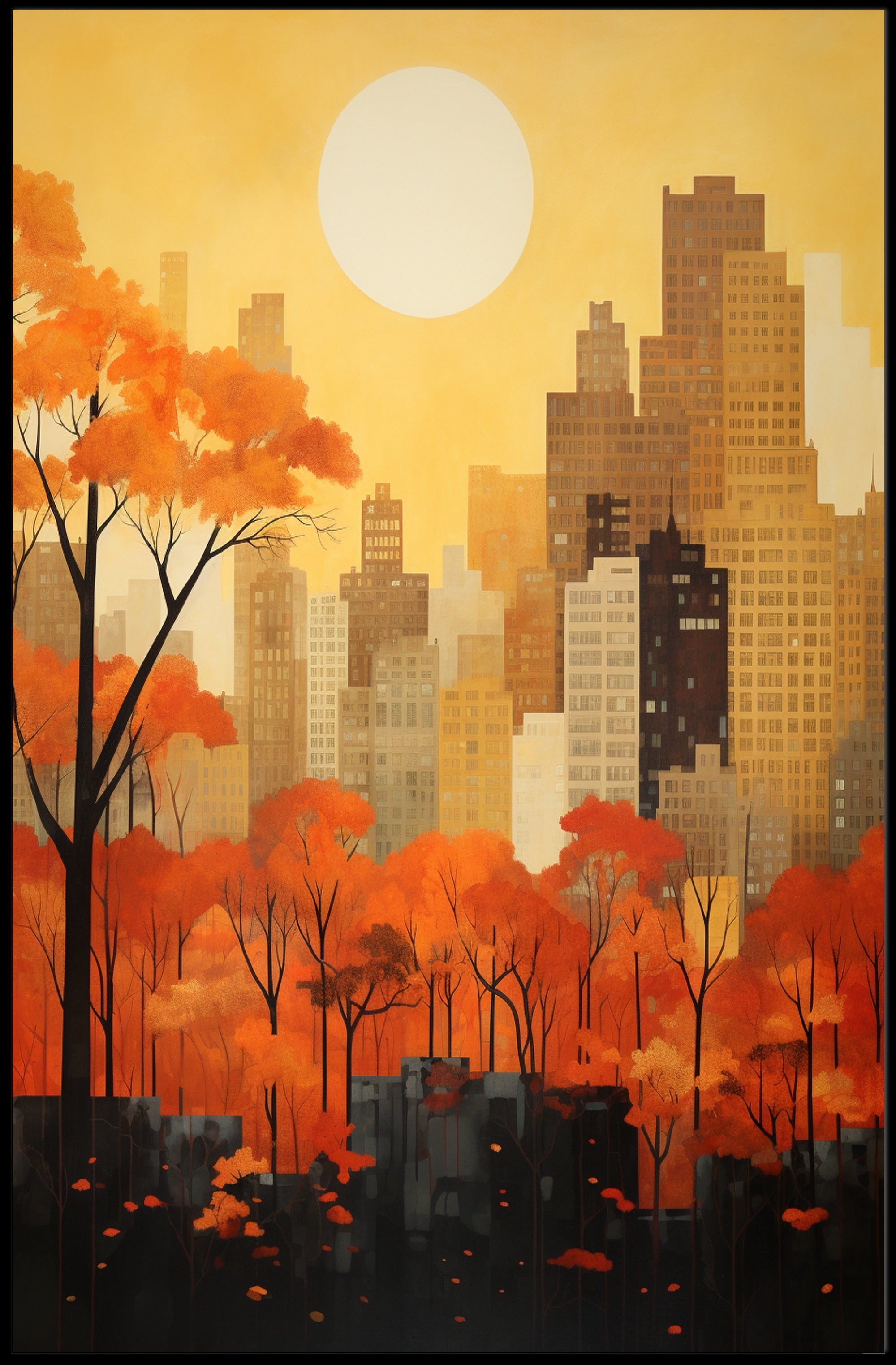 Cityscape Meets Nature in Vibrant Urban Artistry Poster