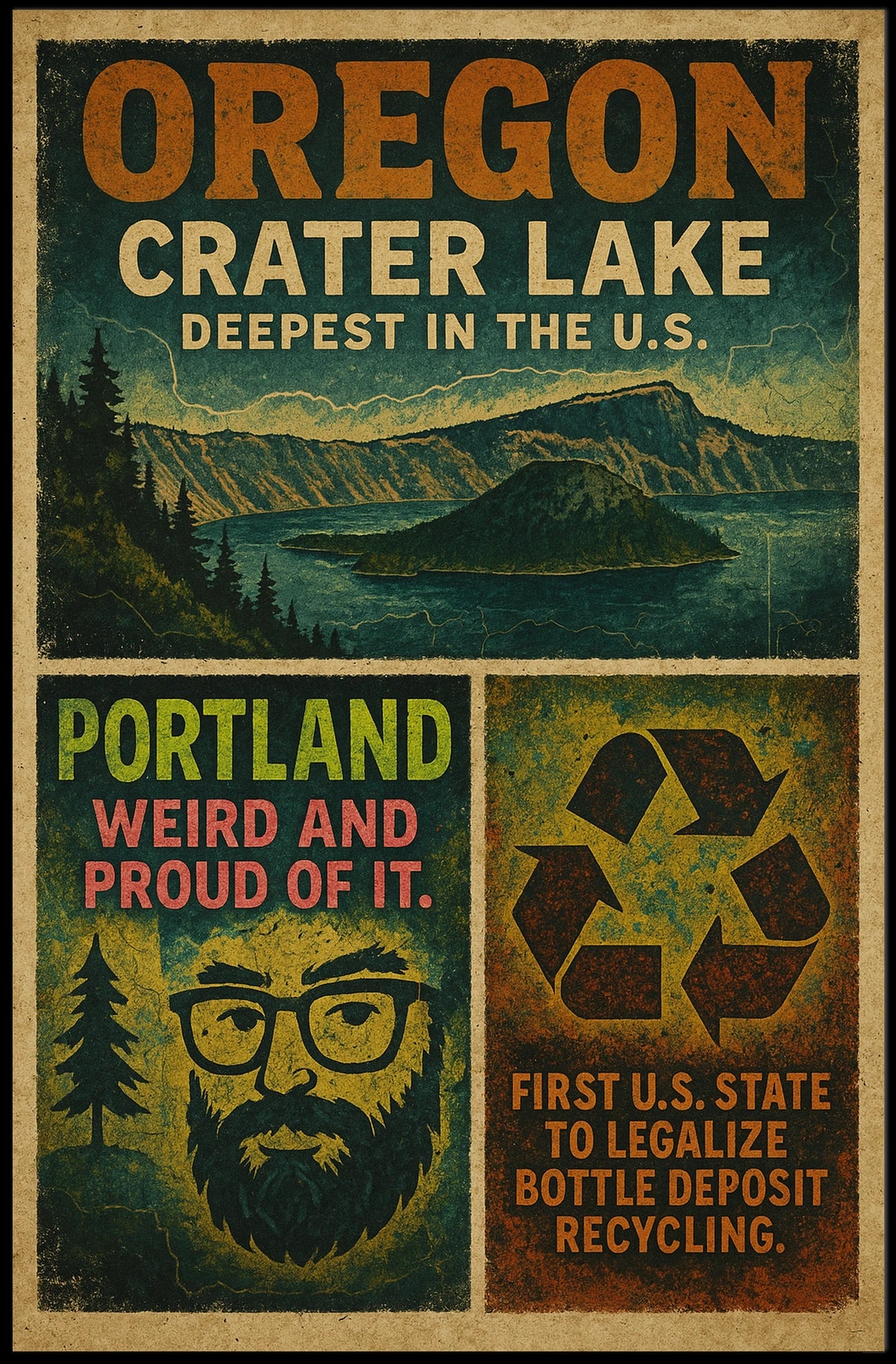 Oregon Pride Crater Lake And Portland Poster