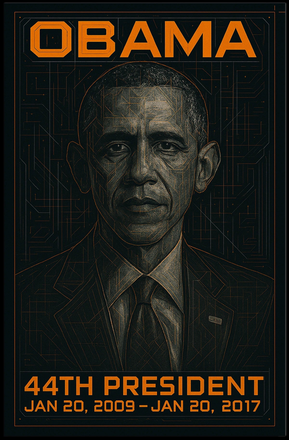 Barack Obama 44th President of the United States Techno Schematic Poster