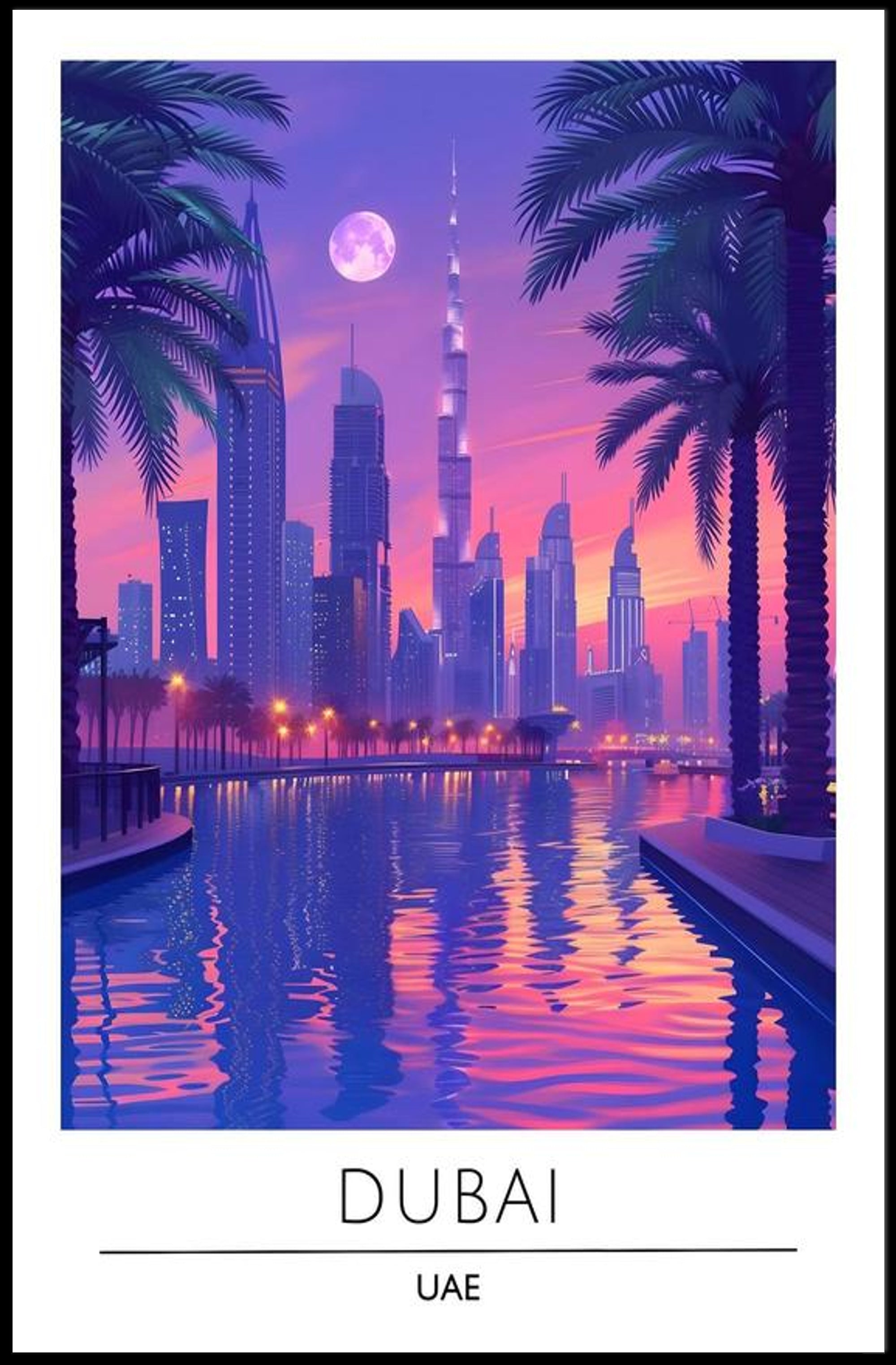 Dubai Skyline Sunset: Luxurious Urban or Cityscape Poster