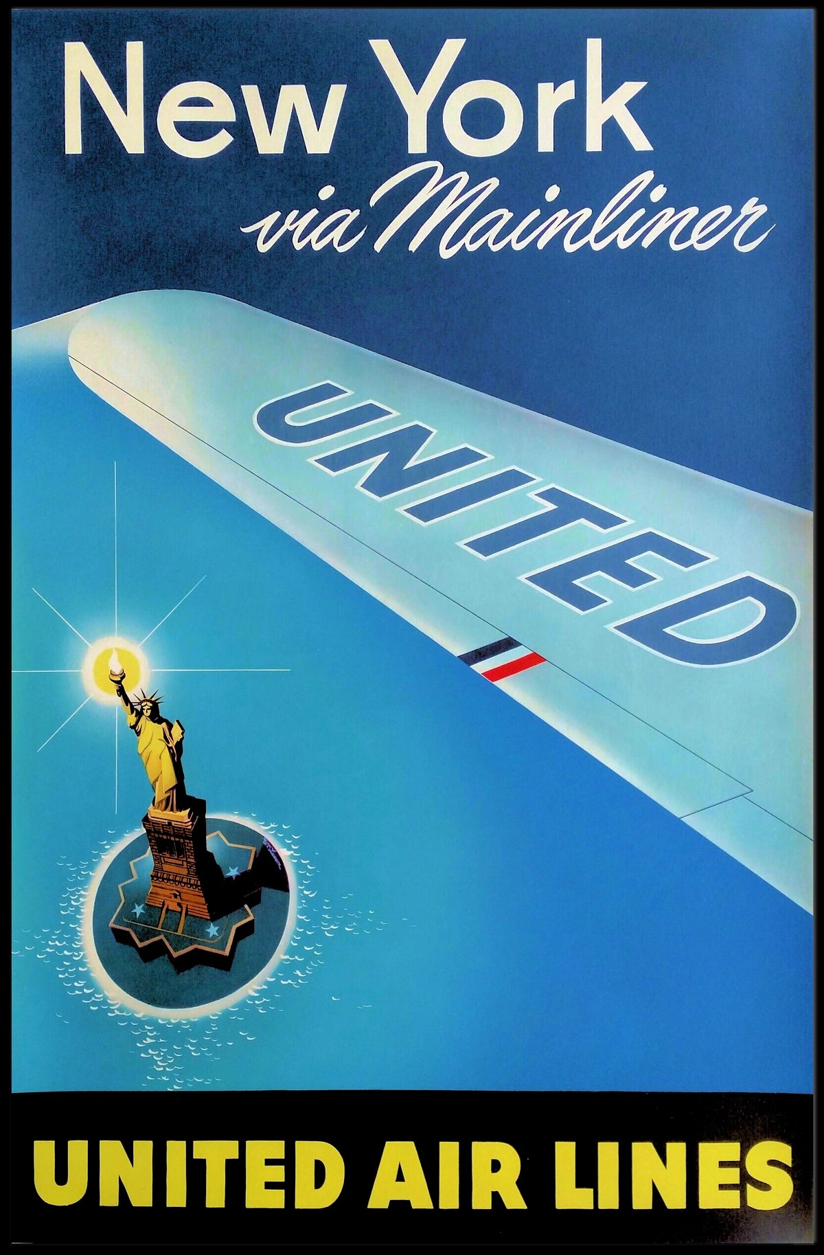 United Air Lines Travel New York Poster Vintage Wall Art
