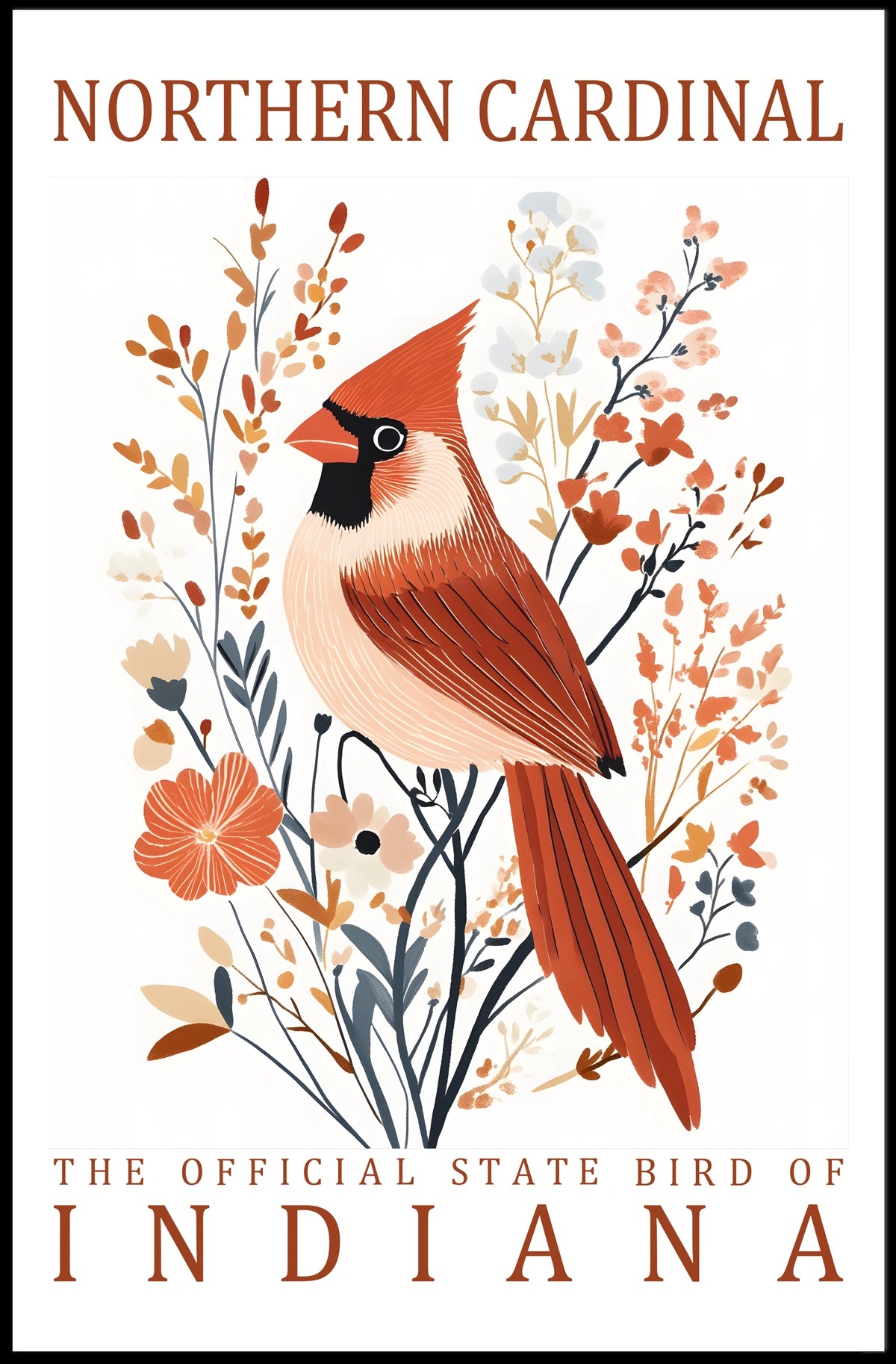 Northern Cardinal Indiana State Bird Art Poster