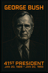 George H. W. Bush 41st President of the United States Techno Schematic Poster