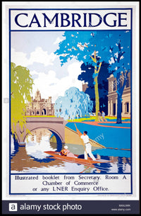 Vintage Cambridge Travel Scene with Punting on the River Travel Poster PosterGoat
