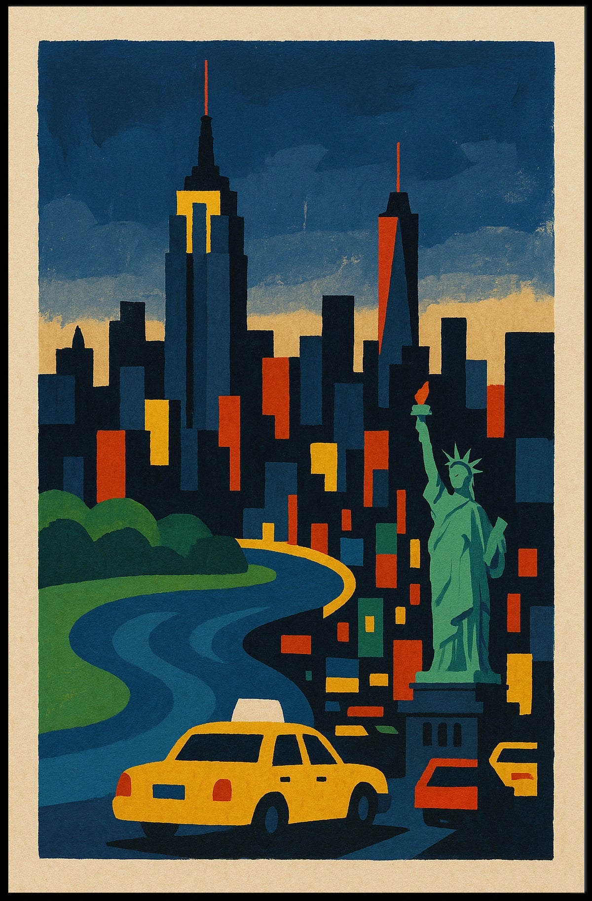 New York City Skyline Poster Modern Urban Vibrant Wall Art