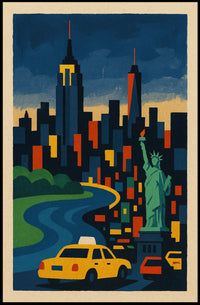New York City Skyline Poster Modern Urban Vibrant Wall Art