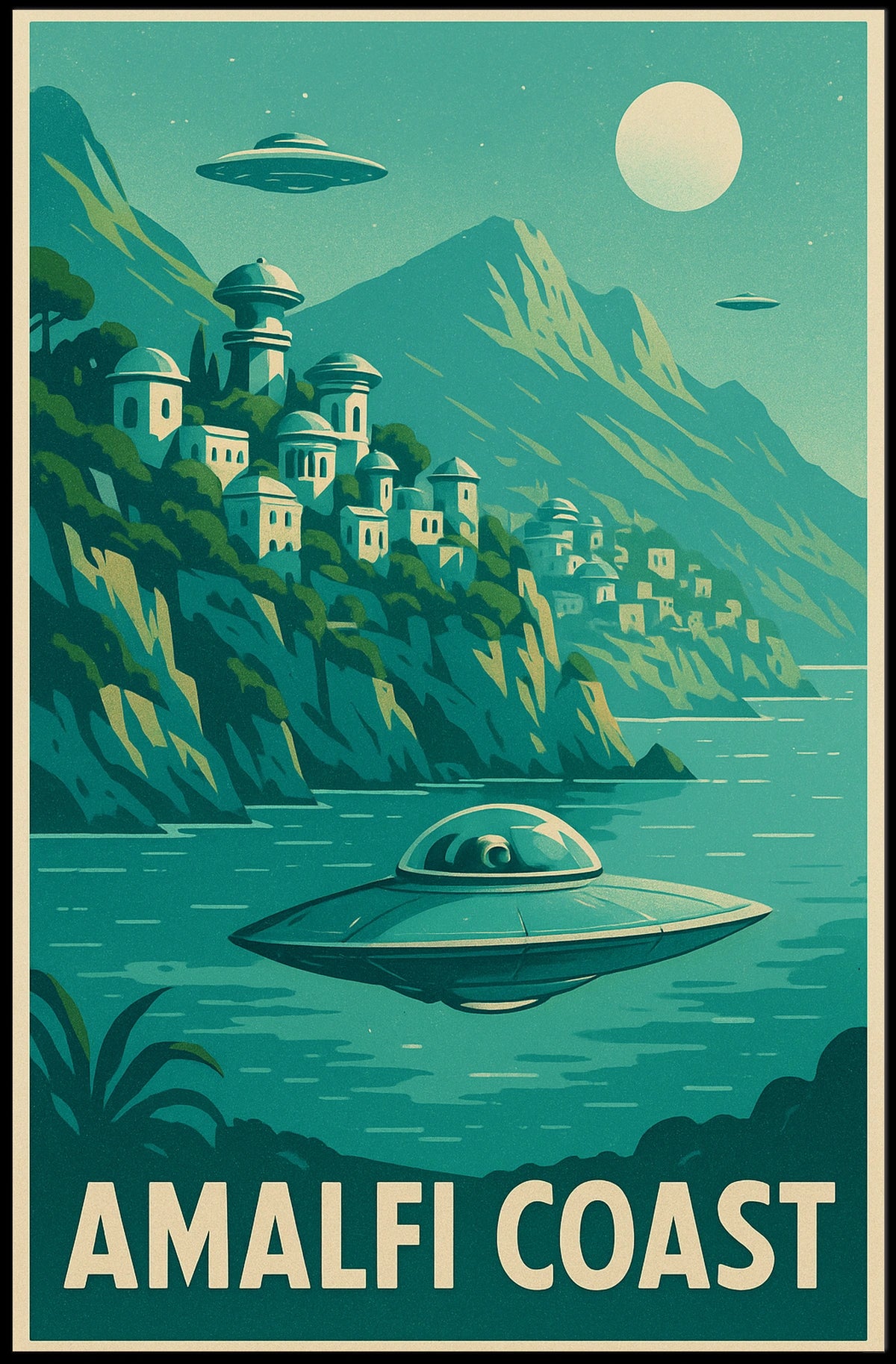 Amalfi Coast Futuristic Fantasy Poster