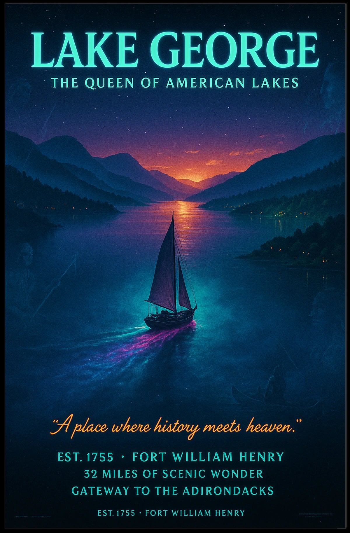 Lake George Queen Of American Lakes Poster Vintage Wall Art