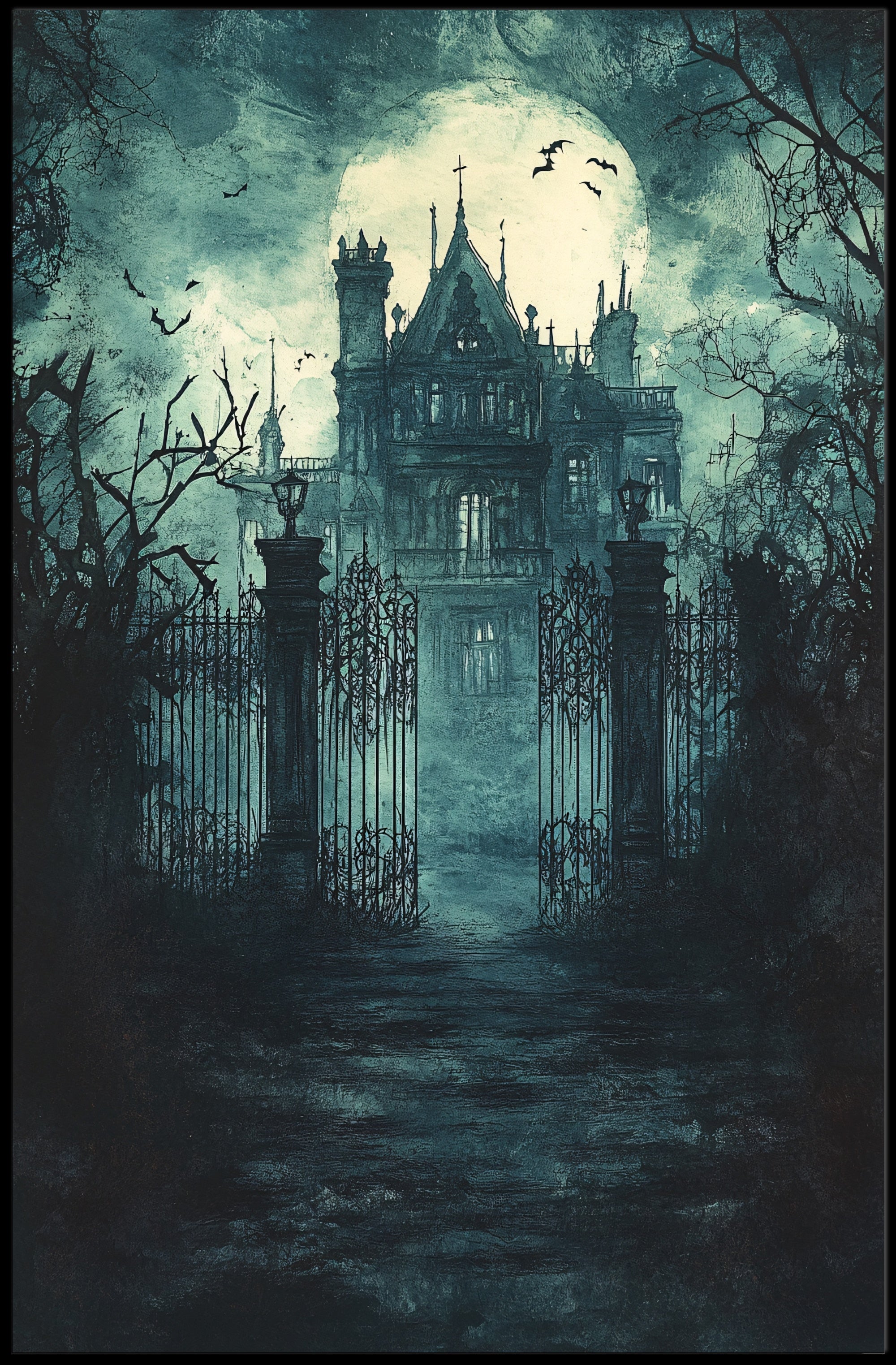 Haunted Manor Under The Moonlight Poster