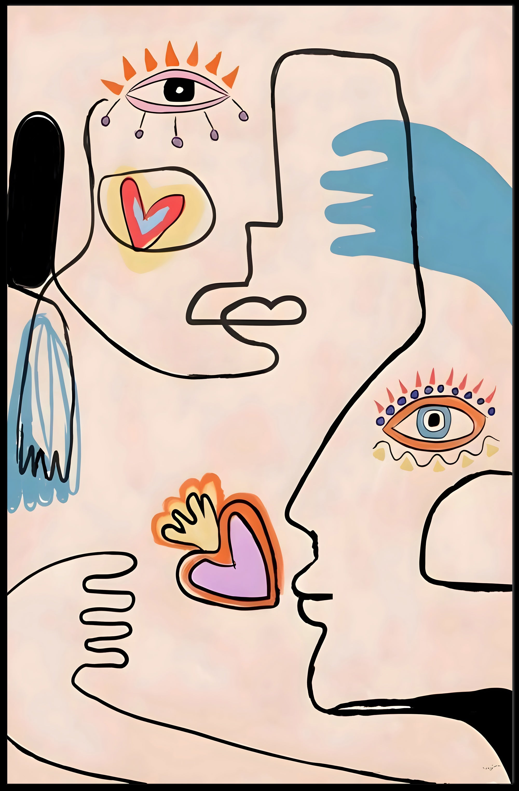 Abstract Faces And Hearts Poster Modern Art Print