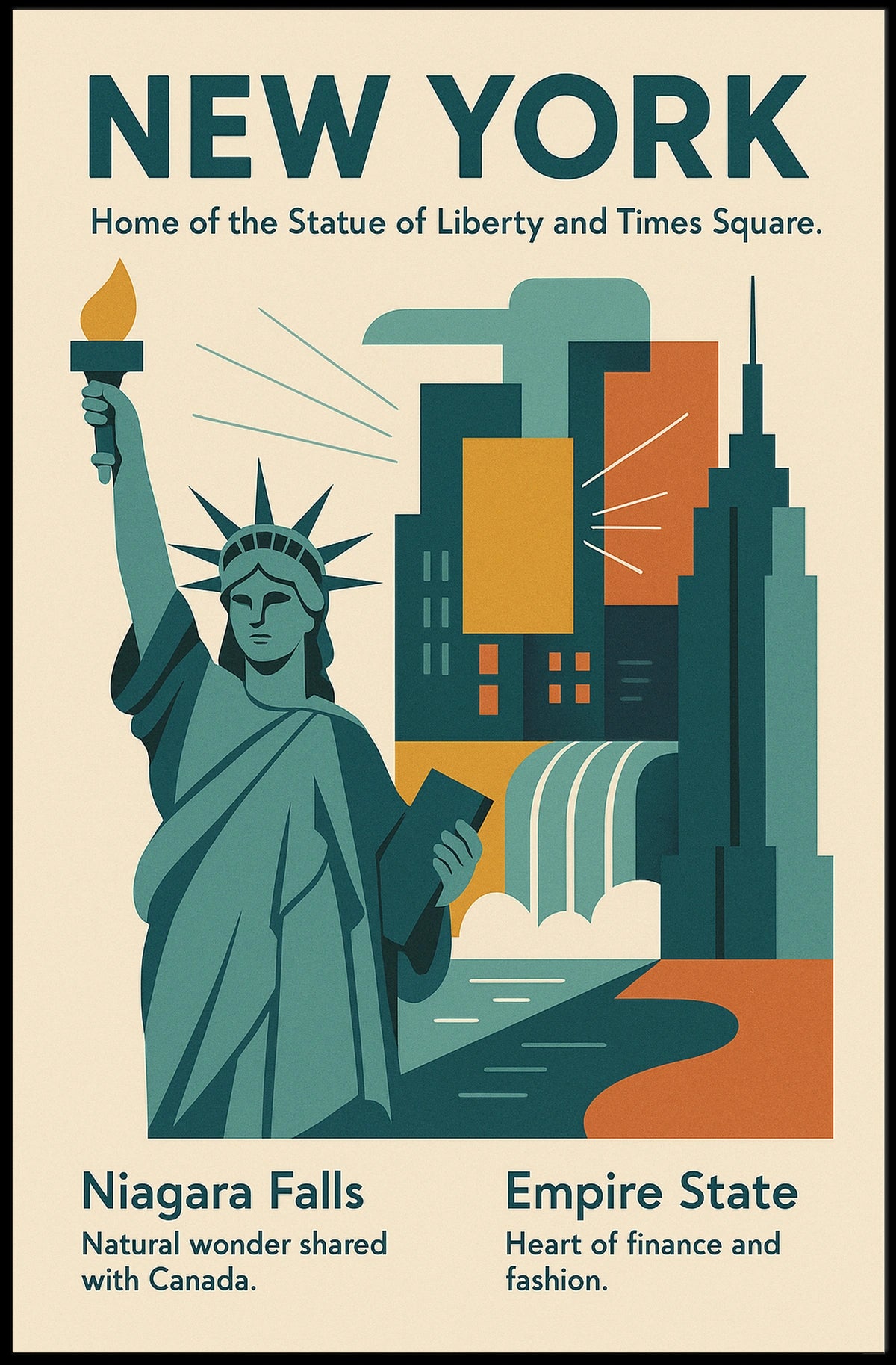 New York Icons Poster Modern Travel City Skyline Wall Art