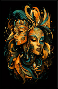 Duality Masks Surrealism Art Nouveau Collector Poster