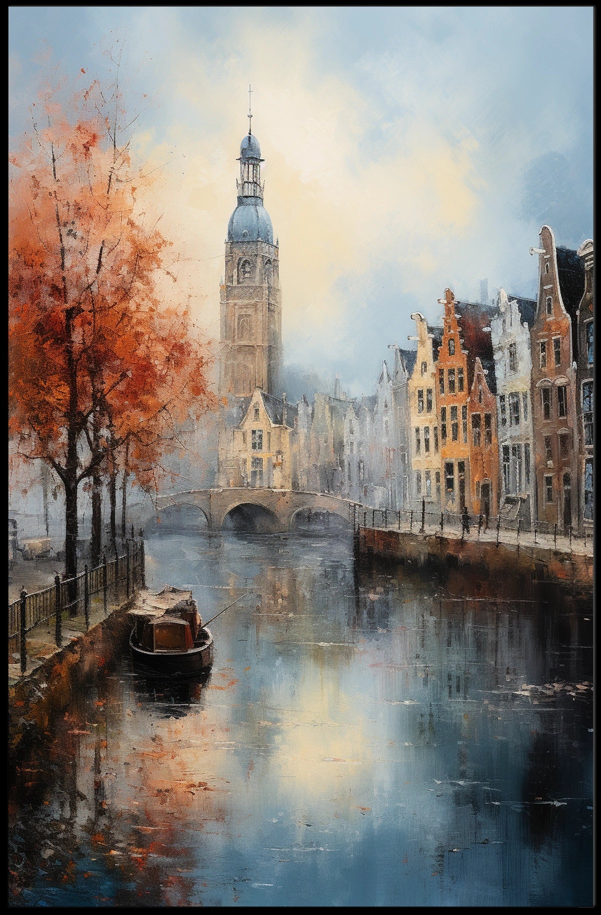 Amsterdam Canal Scene: European Travel Urban or Cityscape Poster