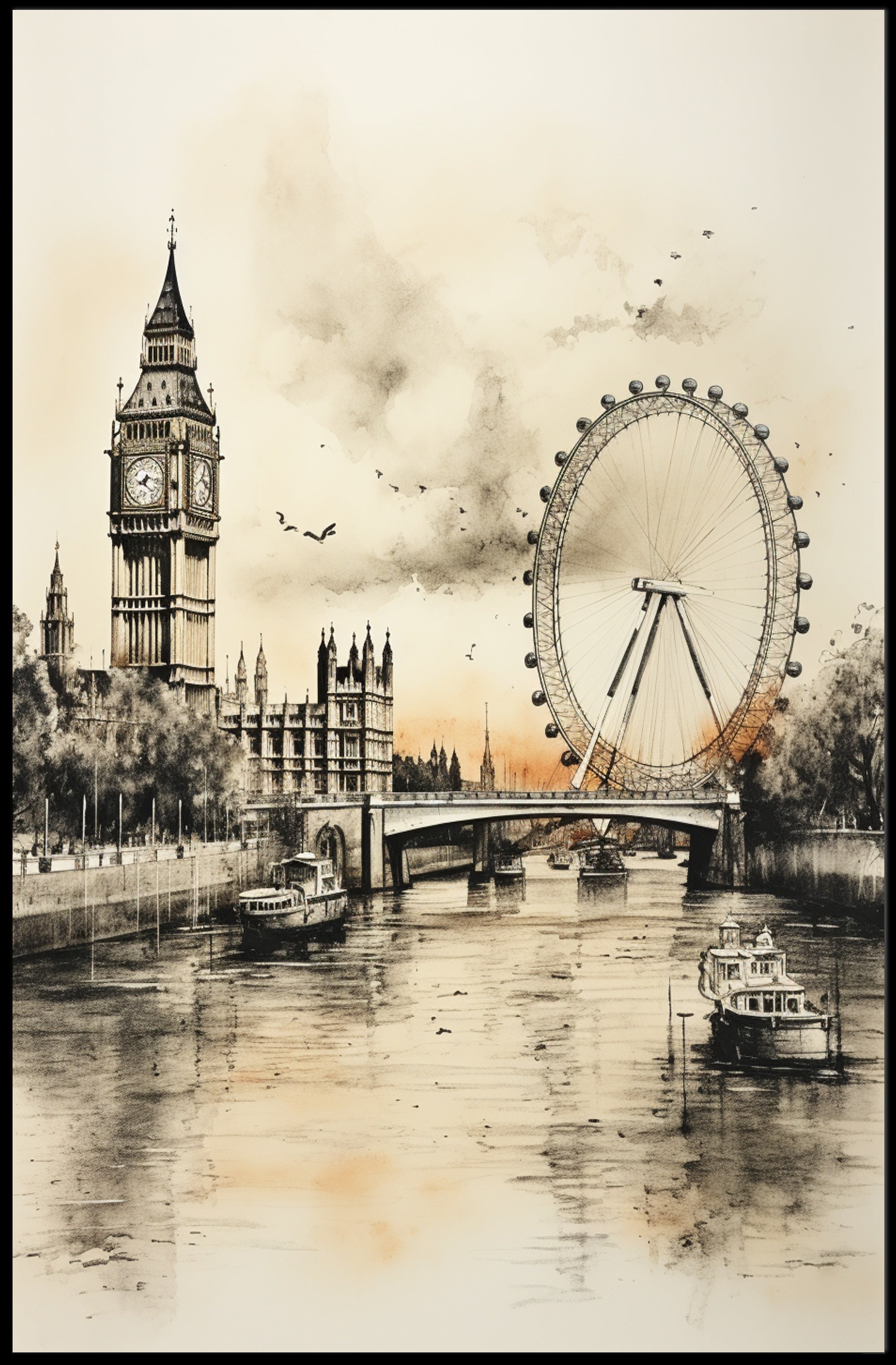 London Landmarks In Watercolor Poster