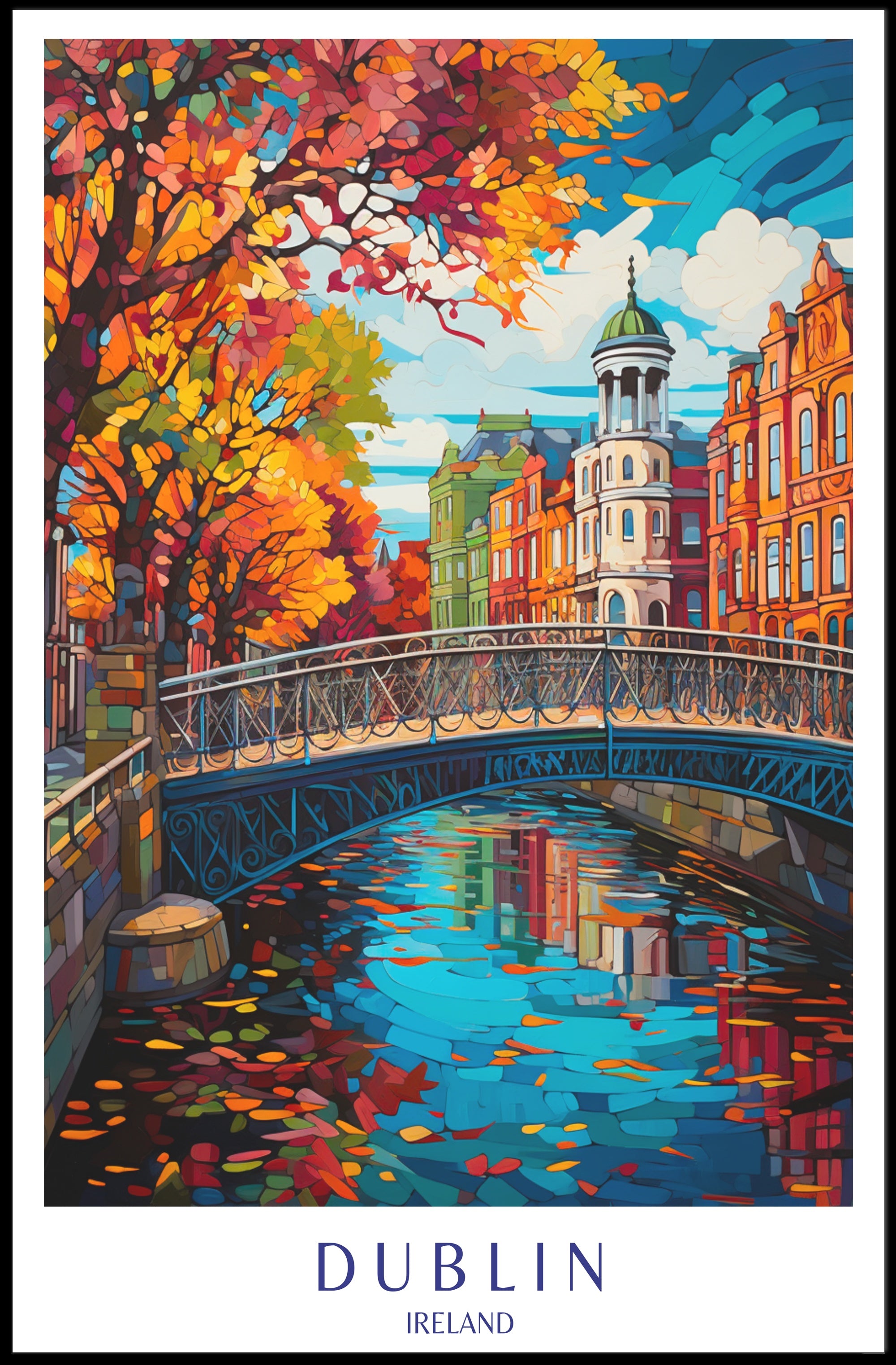 Dublin's Vibrant Bridge: European Charm Urban or Cityscape Poster PosterGoat