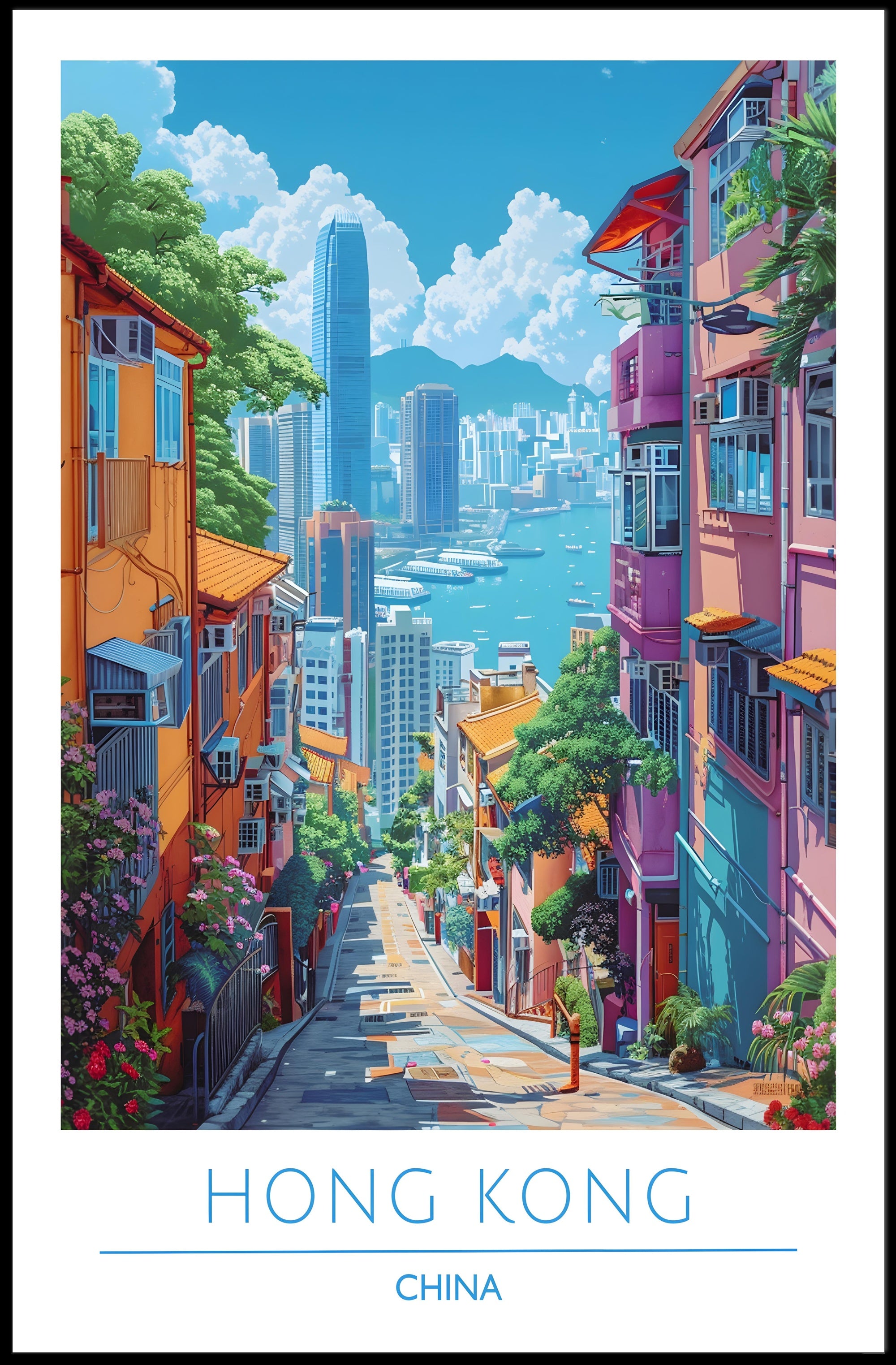 Vibrant Hong Kong Cityscape Adventure Urban or Cityscape Poster