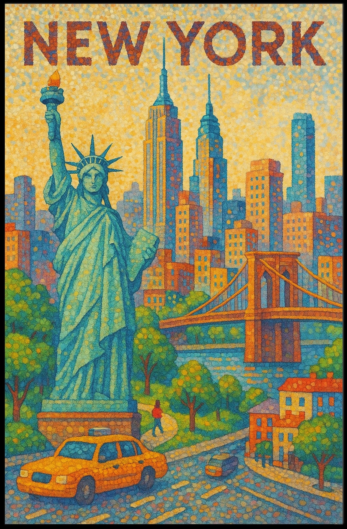 New York City Vibrant Pointillism Art Poster Modern Wall Art