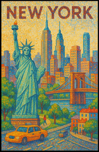 New York City Vibrant Pointillism Art Poster Modern Wall Art