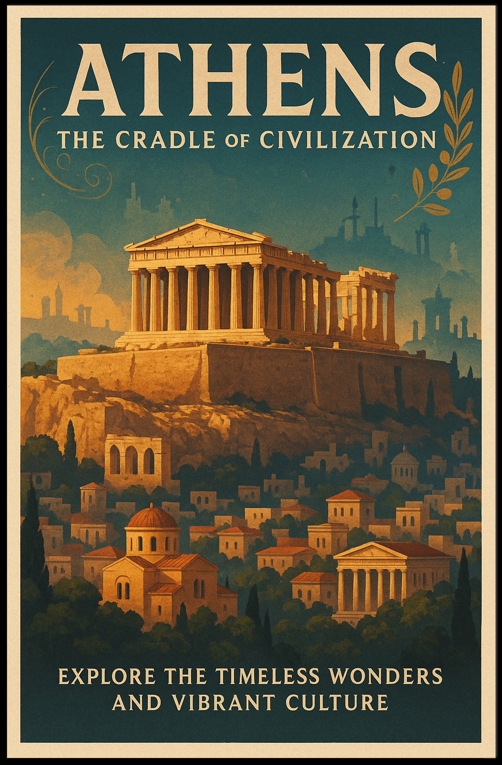 Athens Parthenon Vintage Travel Poster