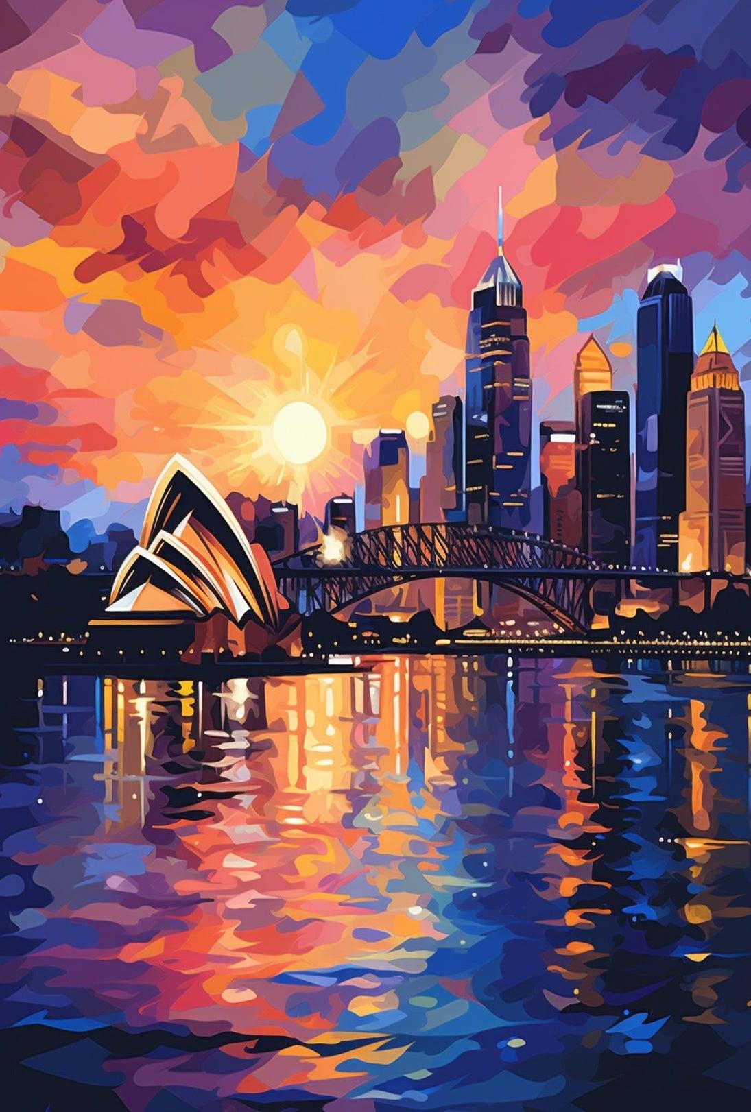 Sydney at Sunset Vibrant Cityscape Travel Poster