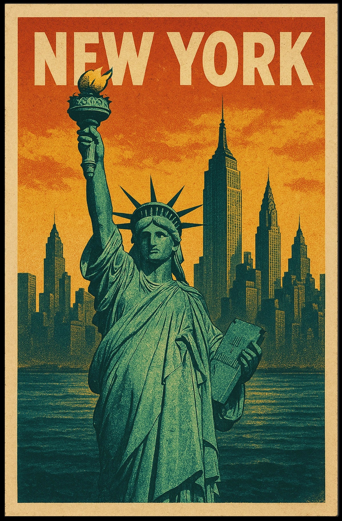 New York Skyline and the Statue of Liberty Poster