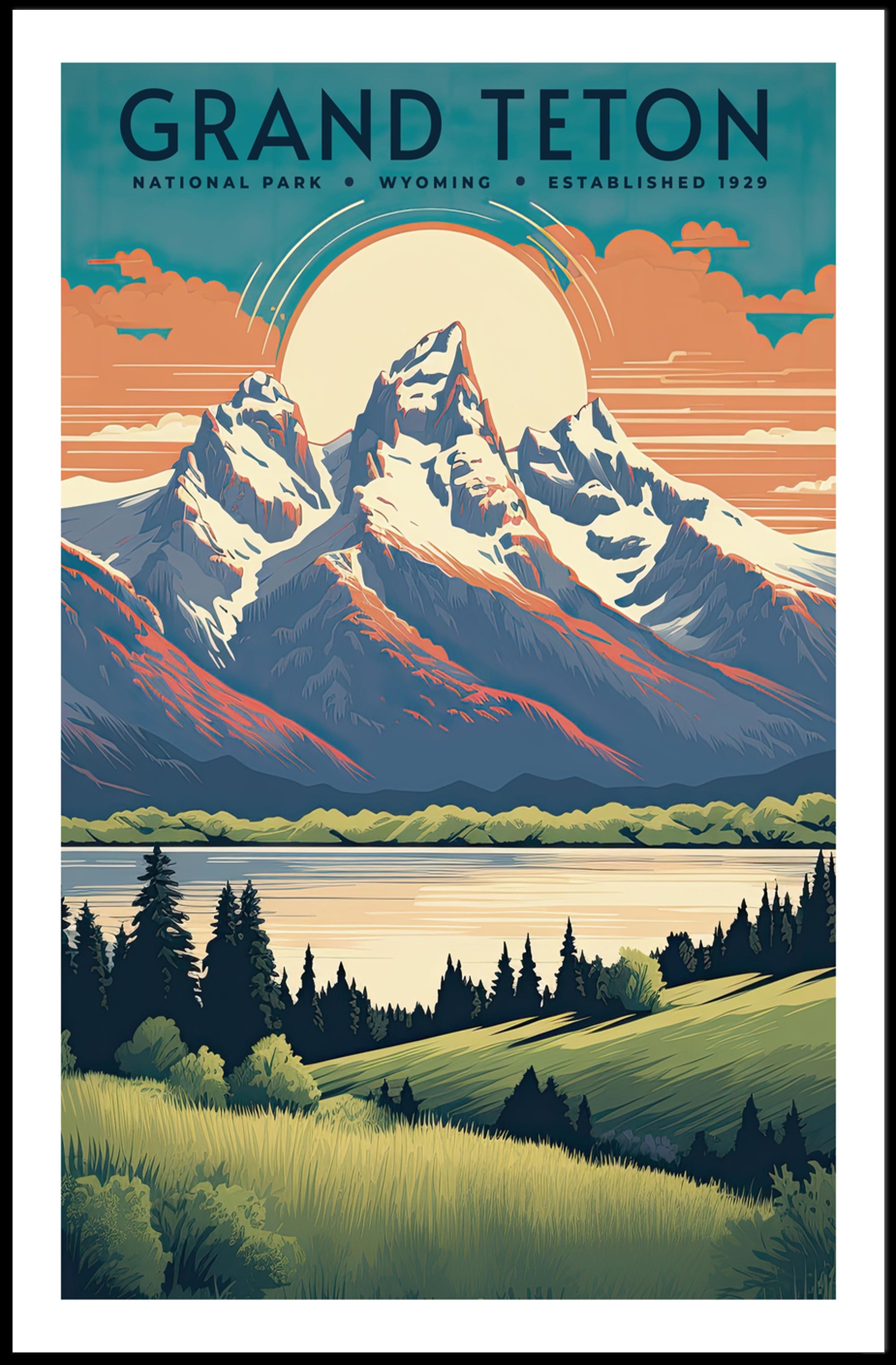 Grand Teton Scenic Vintage Travel Poster Print