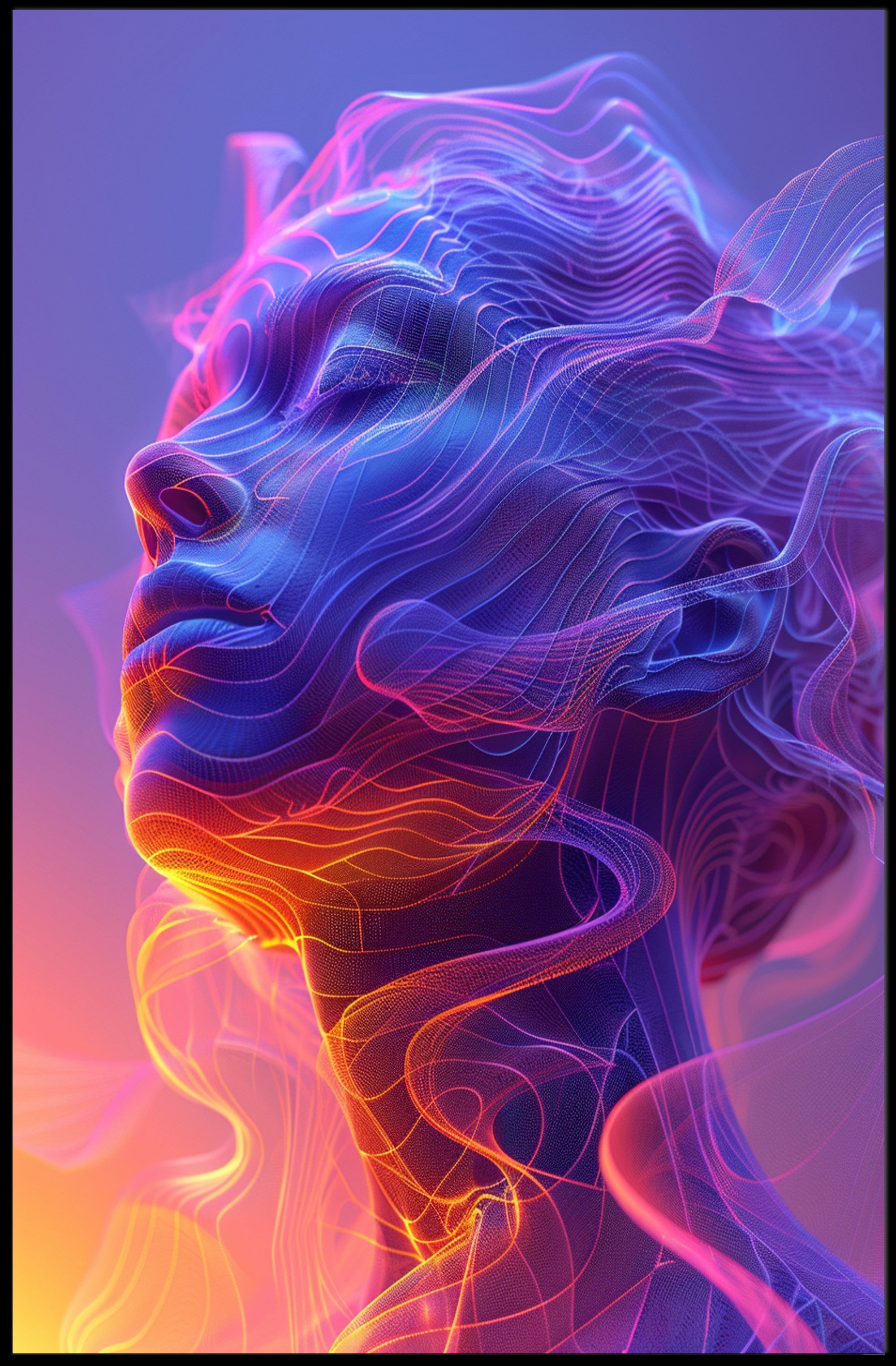 Vibrant Surreal Face with Futuristic Design Artistic Poster PosterGoat