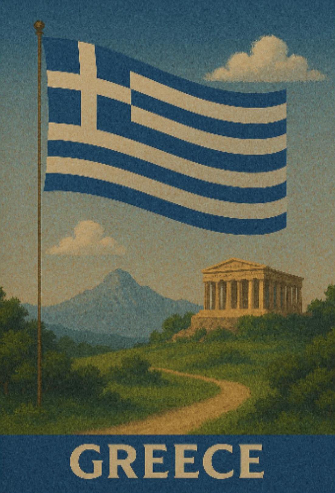 Greece Vintage Travel Art, Mid-Century Style Travel Poster