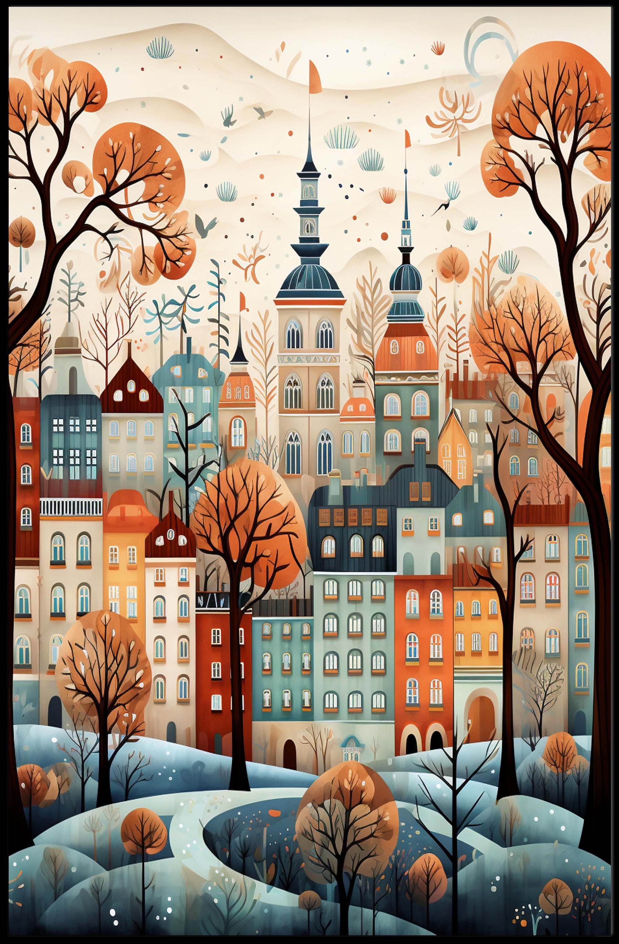 Enchanted Autumn Cityscape Poster