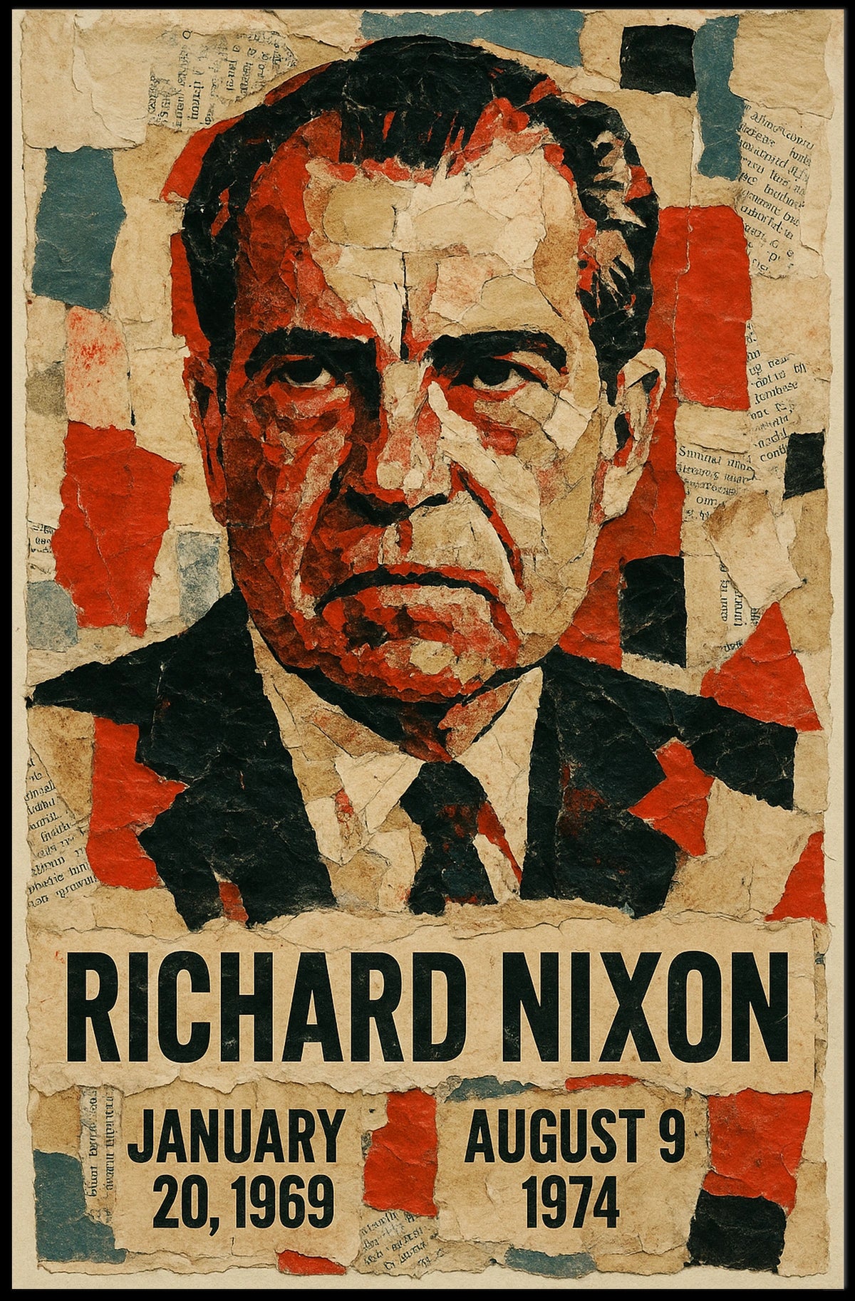 Richard Nixon 37th President of the United States Layered paper Collage Poster