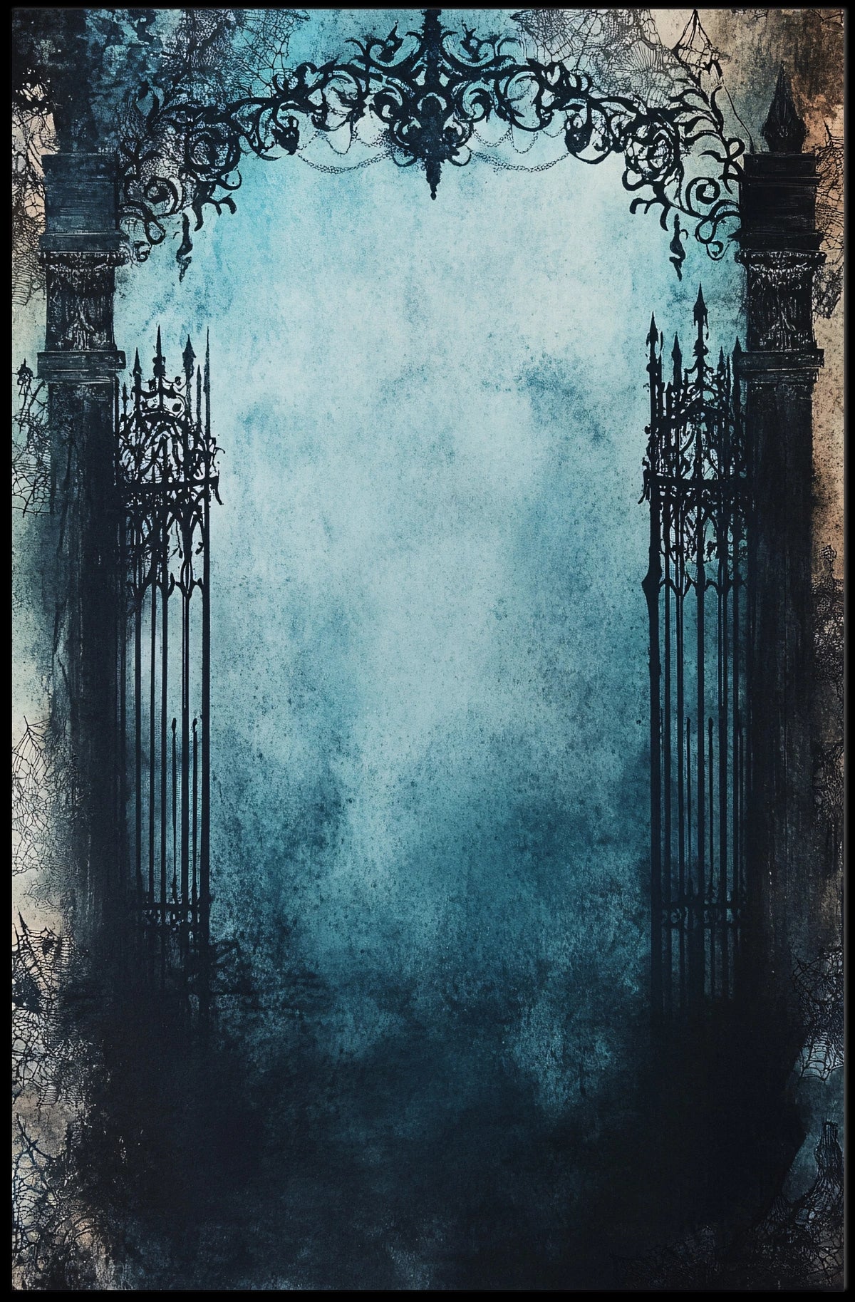 Gothic Wrought Iron Gate Mysterious Atmosphere Artistic Poster
