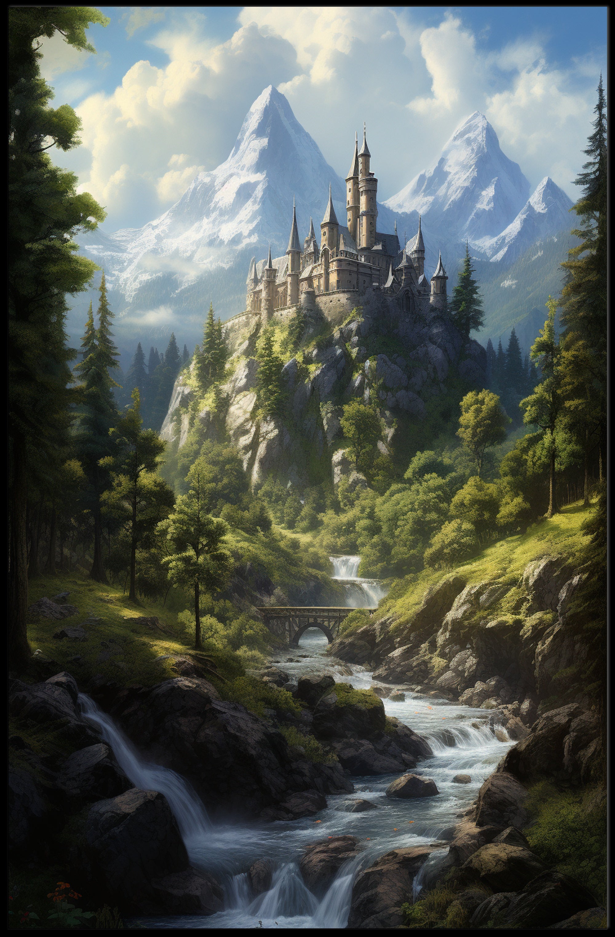 Enchanted Mountain Castle Poster PosterGoat