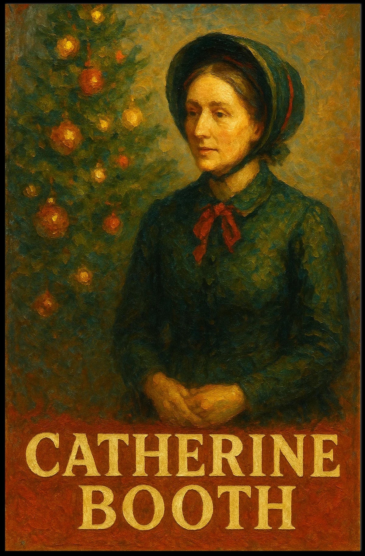 This stylized poster features an artistic depiction of a woman labeled "Catherine Booth." Travel Poster