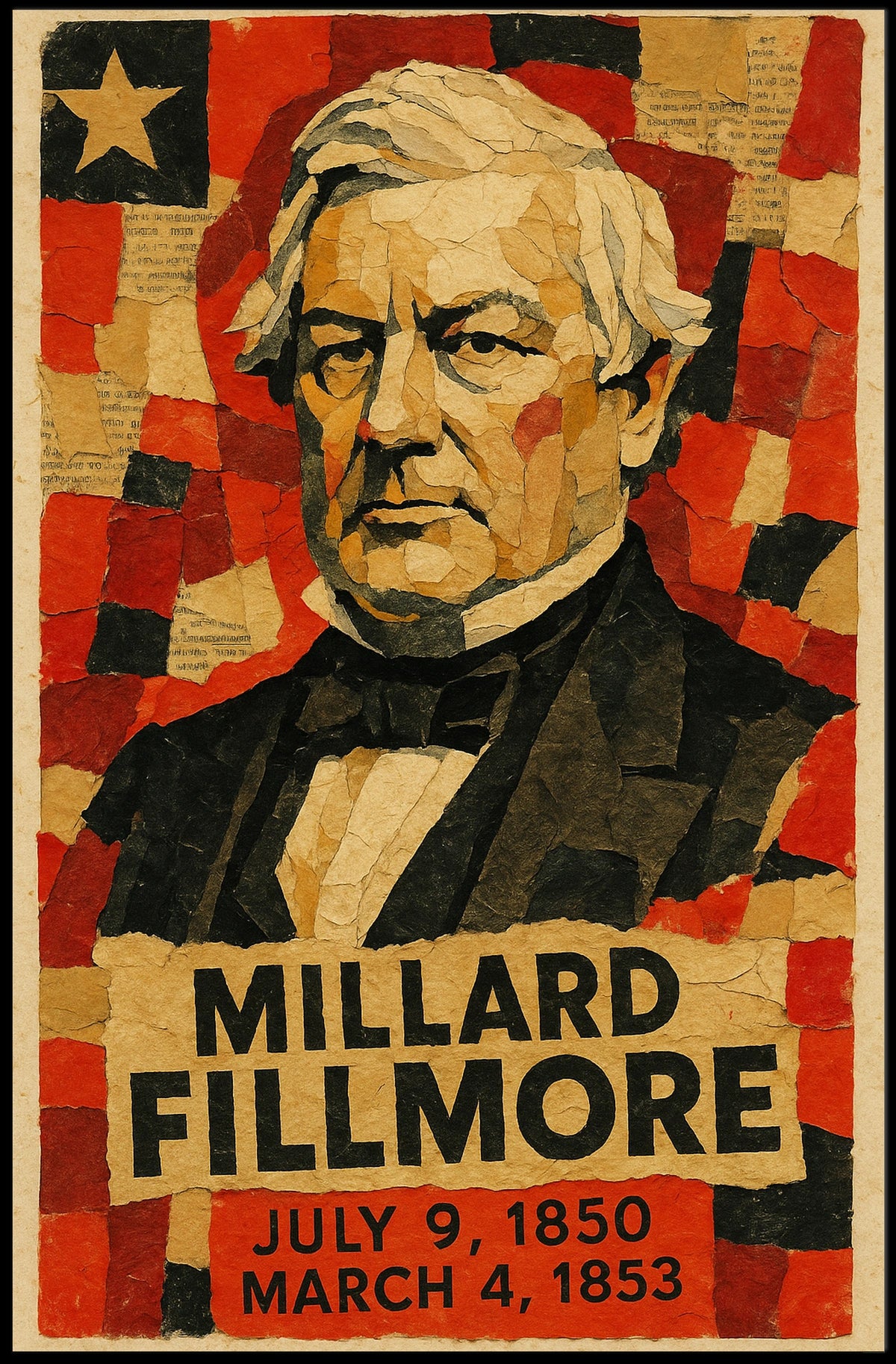 Millard Fillmore 13th President of the United States Layered paper Collage Poster