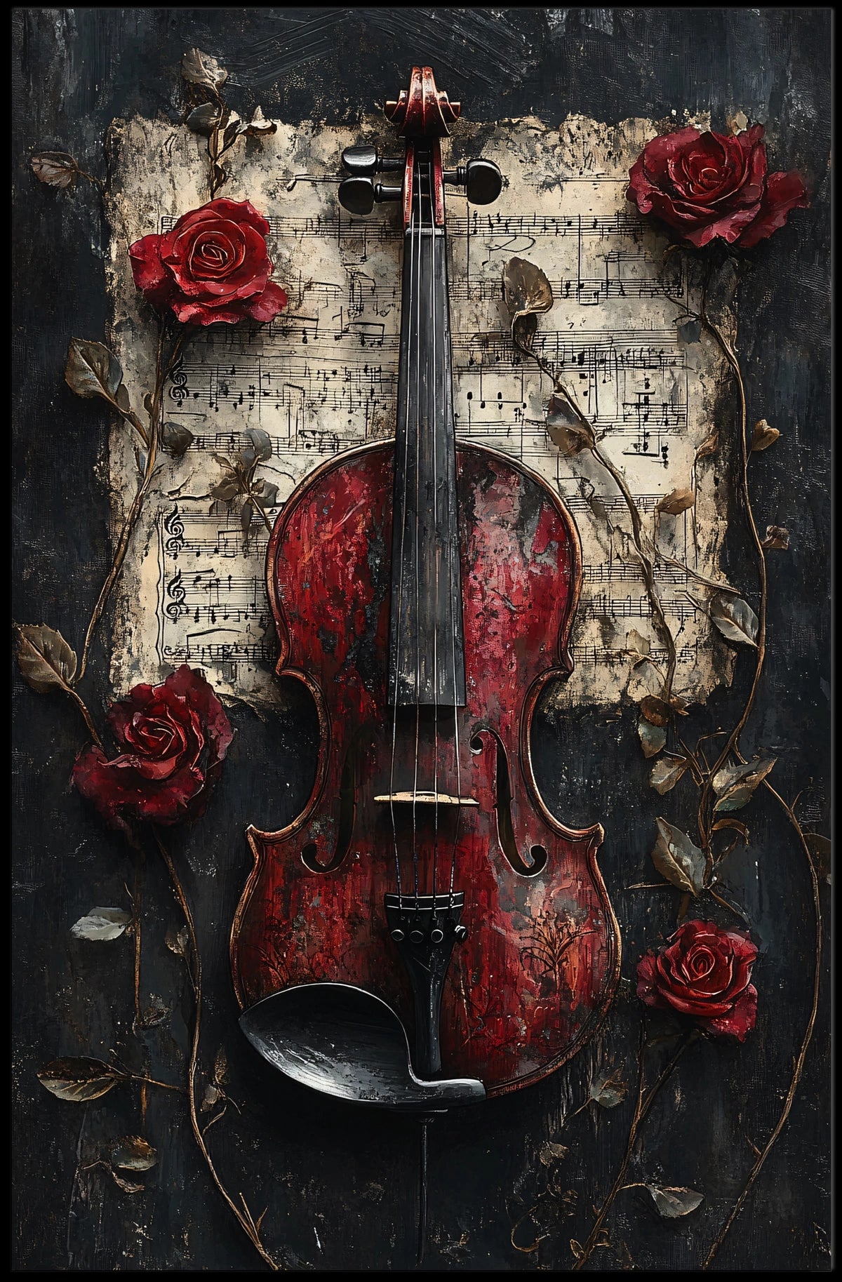 Red Violin Symphony: Timeless Elegance Elegant Artistic Poster