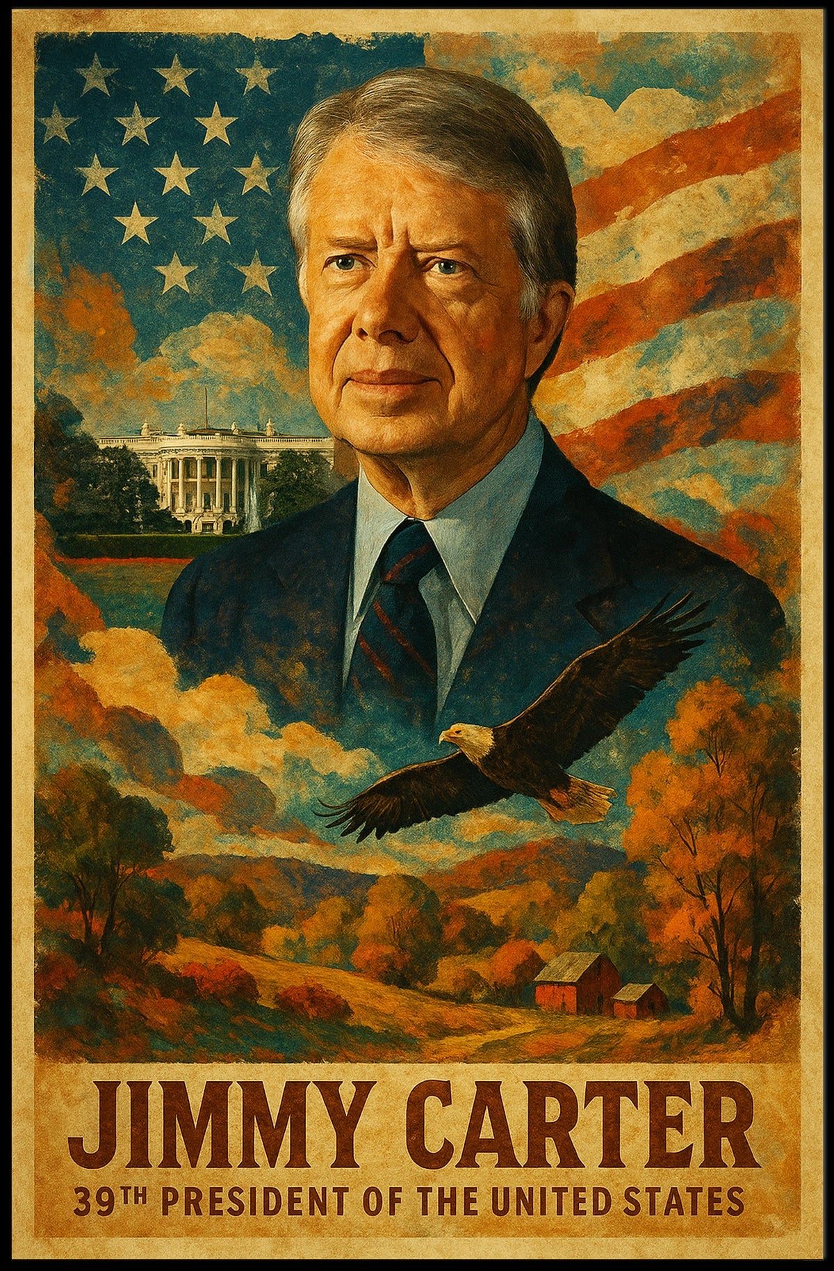Jimmy Carter 39th President of the United States Layered Digital Collage Poster