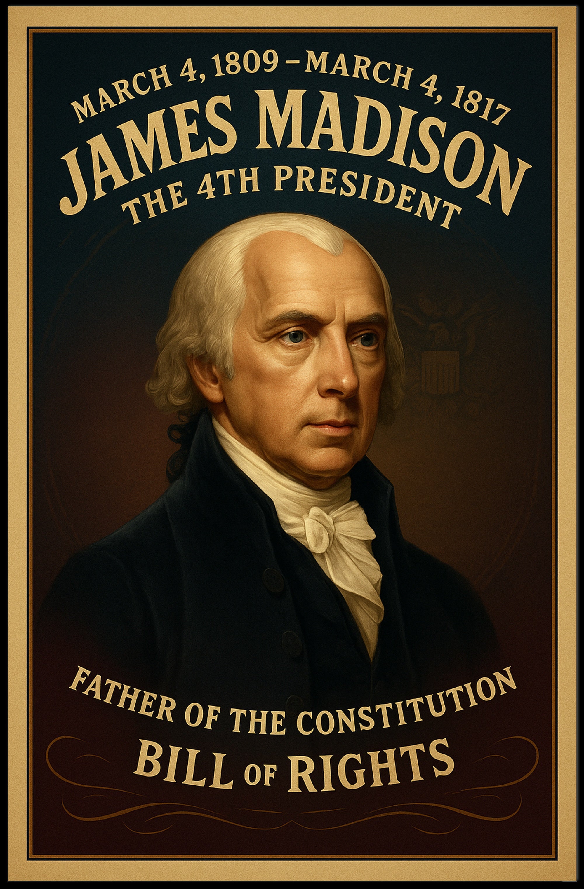 James Madison Presidential Legacy Vintage Historical Poster PosterGoat