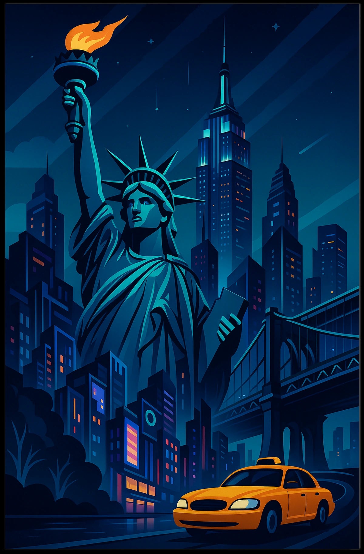 New York City Nightscape Poster Modern Urban Glow Wall Art