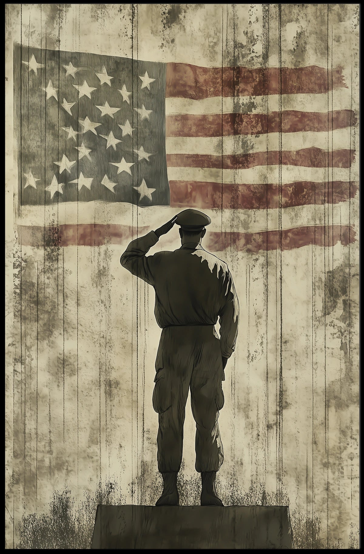 Veteran Saluting Portrait of Americana Home Decor Poster