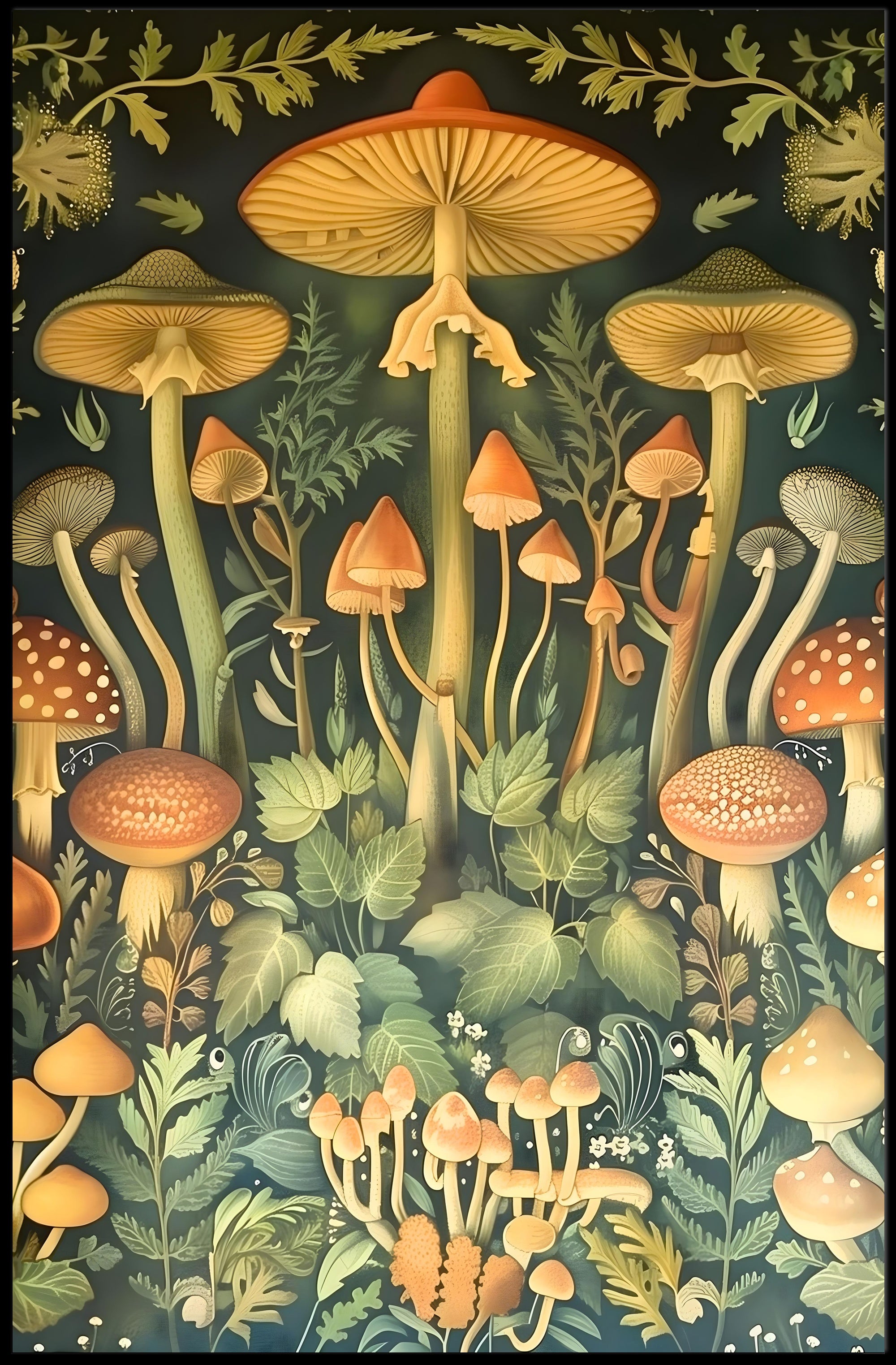 Mushroom Wonderland in Vintage Botanical Illustration Educational Poster