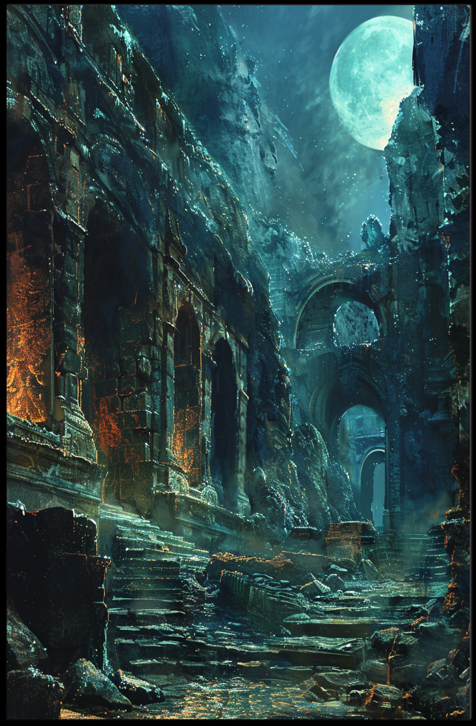 Mystical Moonlit Ruins Fantasy Mythology Poster PosterGoat