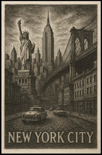 New York City Iconic Landmarks Poster Vintage Wall Art